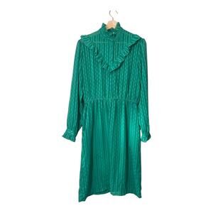 Vintage Sheer Dress High Neck Green Frederick & Nelson Size 16 Pockets Ruffle